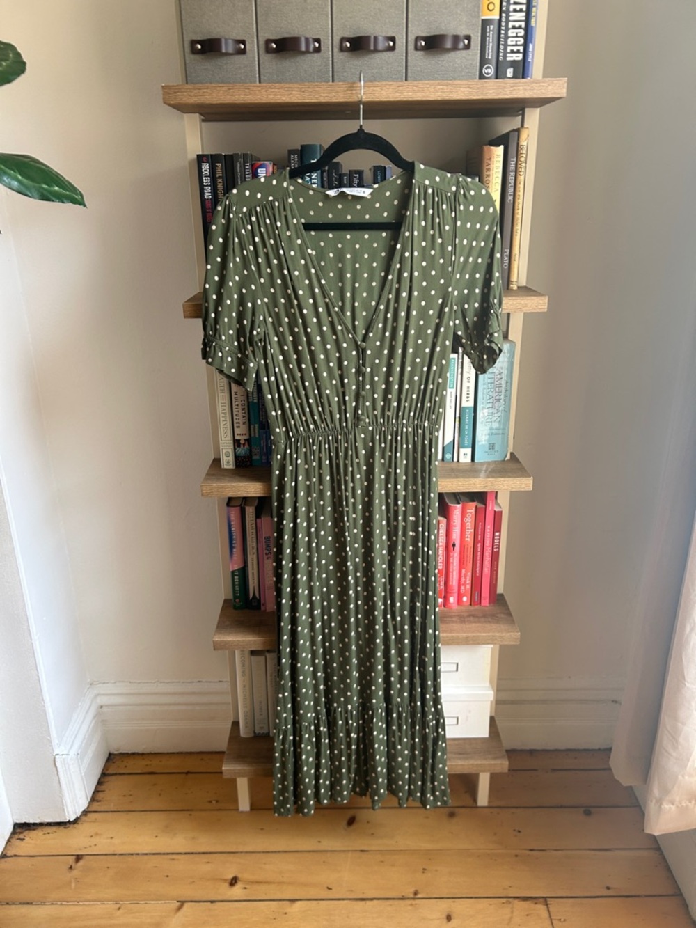 Zara Midi Olive Green Polka Dot Dress